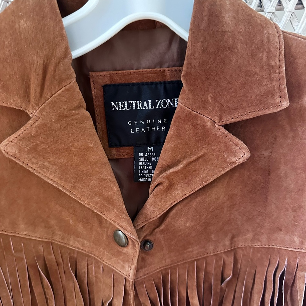 Women's Brown Suede Fringe Leather Jacket - Picture 2 of 7